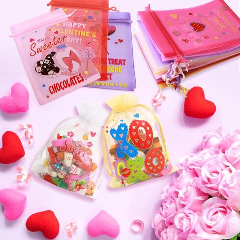 WorldBazaar Valentine's Day Organza Bags 30PCS with Drawstring 4 x 6 inch Valentine Gift Goodie Candy Treat Bags Love Wedding Holiday Classroom Office School Supplies in Saudi Arabia
