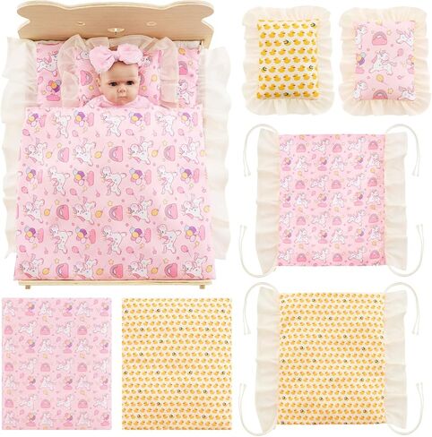 6 Set 18 Inch Doll Bedding Accessories Set, Included Comforter, Mattress, Pillow Cute Accessories- Fits 18 Doll Beds, Bunkbeds, Cribs and Cradles, Featuring Pretty Lace and a Securing Cord in Saudi Arabia