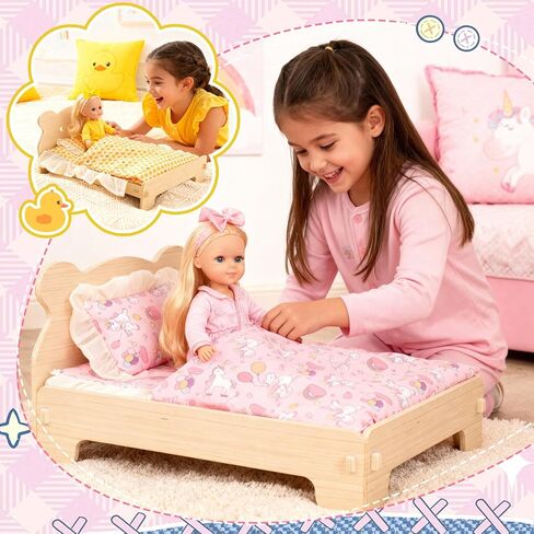 6 Set 18 Inch Doll Bedding Accessories Set, Included Comforter, Mattress, Pillow Cute Accessories- Fits 18 Doll Beds, Bunkbeds, Cribs and Cradles, Featuring Pretty Lace and a Securing Cord in Saudi Arabia