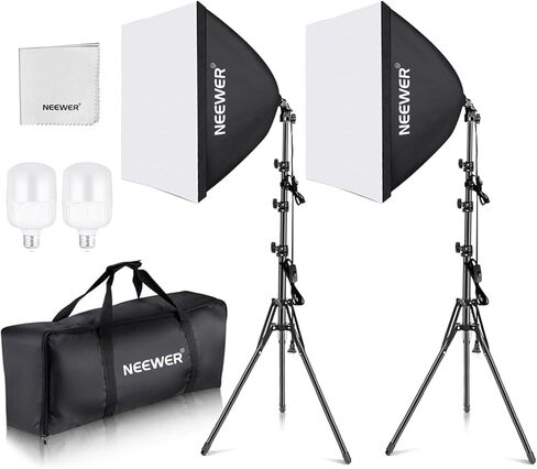 NEEWER 700W Equivalent Softbox Lighting Kit, 2Pack UL Certified 5700K LED Lighting Bulbs, 24x24 inches Softboxes with E26 Socket, Photography Continuous Lighting Kit Photo Studio Equipment in Saudi Arabia