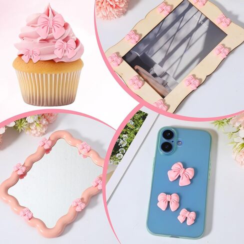 60Pcs Bowknot Cupcake Toppers, Pink Bow Cake Toppers Bowknot Cake Decorations Bows Cakes Decor for Birthday Theme Parties Bridal Engagement Wedding Baby Showers Birthday Party (3Size) in Kuwait