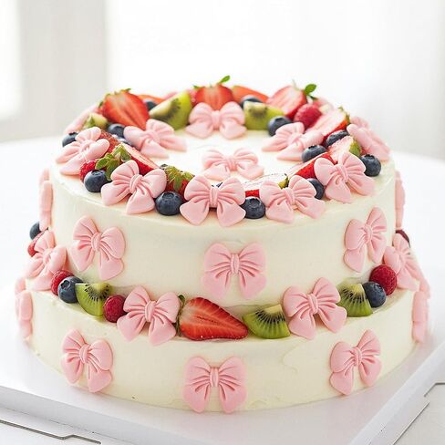 60Pcs Bowknot Cupcake Toppers, Pink Bow Cake Toppers Bowknot Cake Decorations Bows Cakes Decor for Birthday Theme Parties Bridal Engagement Wedding Baby Showers Birthday Party (3Size) in Kuwait