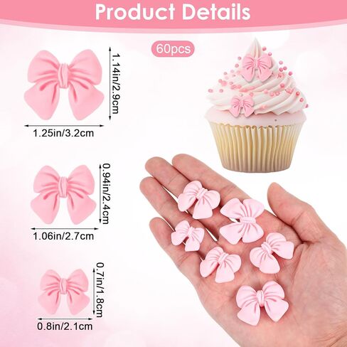 60Pcs Bowknot Cupcake Toppers, Pink Bow Cake Toppers Bowknot Cake Decorations Bows Cakes Decor for Birthday Theme Parties Bridal Engagement Wedding Baby Showers Birthday Party (3Size) in Kuwait