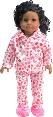 American Fashion World Pink Heart Pajamas for 18-Inch Dolls | Slippers Included | Premium Quality & Trendy Design | Dolls Clothes | Outfit Fashions for Dolls for Popular Brands in Saudi Arabia