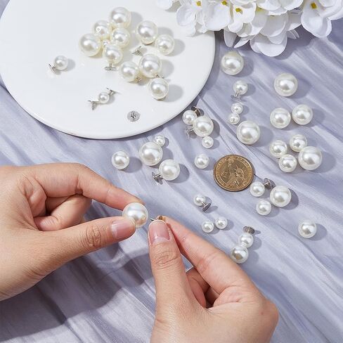 SUPERFINDINGS 100 قطعة 5 مقاسات من أزرار بروش اللؤلؤ ومسامير اللؤلؤ بدون أزرار خياطة من اللؤلؤ الصناعي وأزرار مسامير لولبية قابلة للإزالة وقابلة لإعادة الاستخدام ودبابيس اللؤلؤ لمعطف الفستان ومحفظة وحقائب قبعة وأحذية جلدية، أبيض in Saudi Arabia