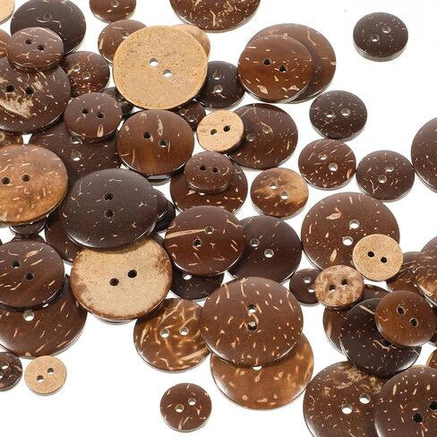 100pcs Natural Coconut Shell Buttons 2 Hole Sewing Buttons Big Button, 25/20/15/12.5/10mm Brown Wooden Button for Crafts Sewing, Shirt, Clothing Replacement Crochet Projects Decoration in Kuwait