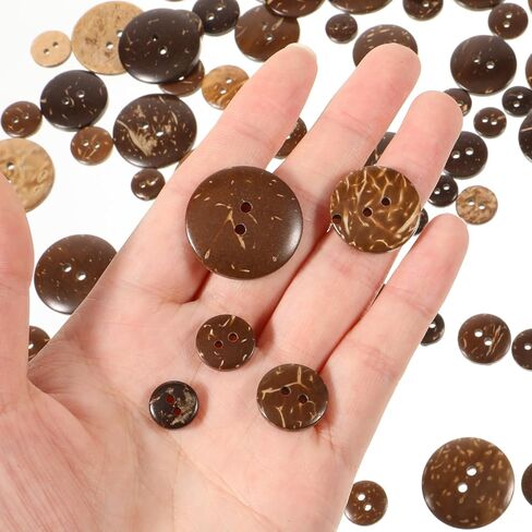 100pcs Natural Coconut Shell Buttons 2 Hole Sewing Buttons Big Button, 25/20/15/12.5/10mm Brown Wooden Button for Crafts Sewing, Shirt, Clothing Replacement Crochet Projects Decoration in Kuwait