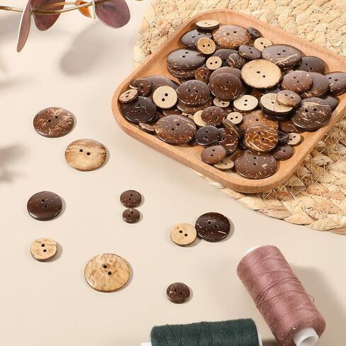 100pcs Natural Coconut Shell Buttons 2 Hole Sewing Buttons Big Button, 25/20/15/12.5/10mm Brown Wooden Button for Crafts Sewing, Shirt, Clothing Replacement Crochet Projects Decoration in Kuwait