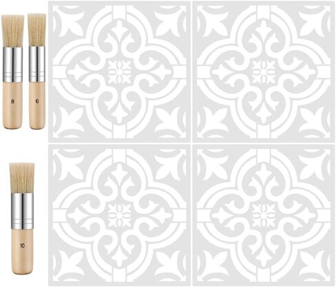 DaKuan Mandala Stencil Set of 7 – Reusable Tile Painting Stencils for Wall, Floor & DIY Crafts – Includes Wooden Stencil Brush with Bristles (12 x 12 Inch) in Saudi Arabia
