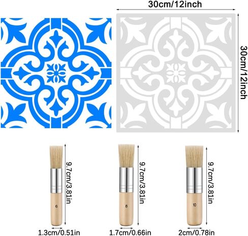 DaKuan Mandala Stencil Set of 7 – Reusable Tile Painting Stencils for Wall, Floor & DIY Crafts – Includes Wooden Stencil Brush with Bristles (12 x 12 Inch) in Saudi Arabia