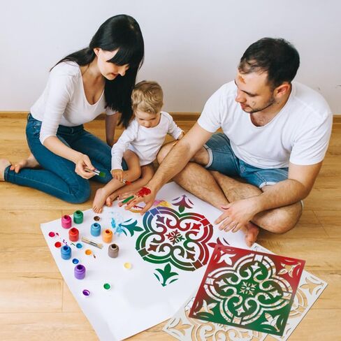 DaKuan Mandala Stencil Set of 7 – Reusable Tile Painting Stencils for Wall, Floor & DIY Crafts – Includes Wooden Stencil Brush with Bristles (12 x 12 Inch) in Saudi Arabia