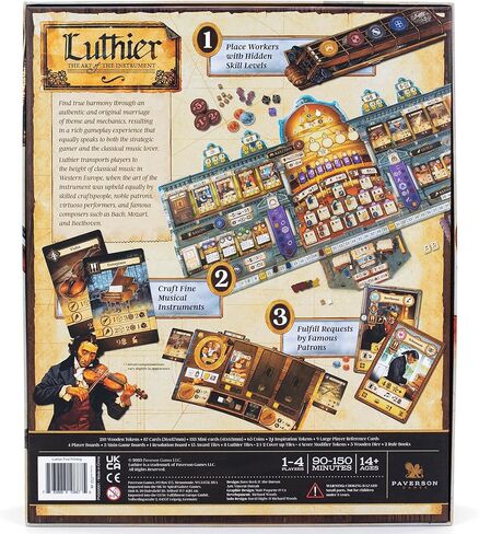 Luthier: The Art of The Instrument - لعبة لوحة أوروبية تحت عنوان الموسيقى الكلاسيكية والتاريخ، تقديم العطاءات ووضع العمال، من 1 إلى 4 لاعبين، للأعمار من 14 عامًا فما فوق in Saudi Arabia