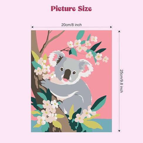 MXJSUA 4 Pack Animals Framed Canvas Paint by Numbers for Kids Adults, Koala Lion Horse Giraffe Paint by Numbers Kit for Children Beginners, Acrylic Painting Craft Kits for Home Wall Decor, 8x8 inch in Saudi Arabia