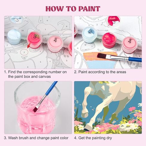 MXJSUA 4 Pack Animals Framed Canvas Paint by Numbers for Kids Adults, Koala Lion Horse Giraffe Paint by Numbers Kit for Children Beginners, Acrylic Painting Craft Kits for Home Wall Decor, 8x8 inch in Saudi Arabia