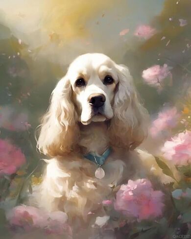 QACEYID DIY Paint by Number for Adults, Cocker Spaniel and Flowers Paint by Number Set with Professional Brushes, 40x50cm, No Frame in Saudi Arabia