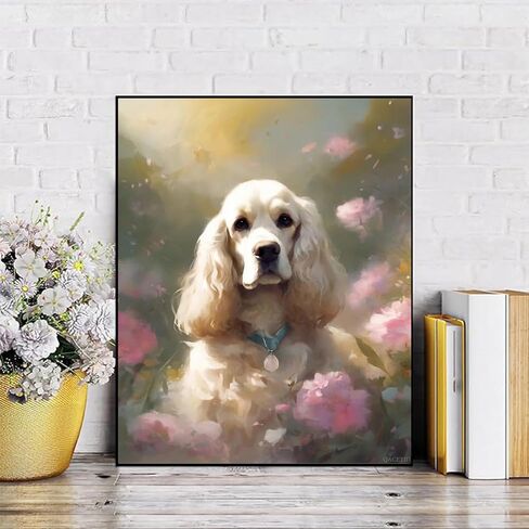 QACEYID DIY Paint by Number for Adults, Cocker Spaniel and Flowers Paint by Number Set with Professional Brushes, 40x50cm, No Frame in Saudi Arabia