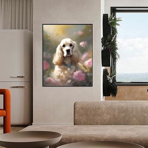 QACEYID DIY Paint by Number for Adults, Cocker Spaniel and Flowers Paint by Number Set with Professional Brushes, 40x50cm, No Frame in Saudi Arabia