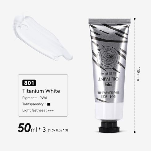 Paul Rubens Titanium White Oil Paint, 3 * 50 ml LargeTubes, Professional Oil Based Paint with High Saturation, Creamy Texture, and Consistency,Art Supplies for Artists, Students, Beginners in Saudi Arabia
