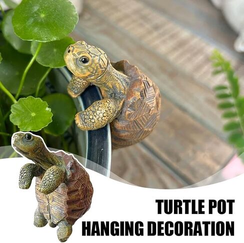 Resin Turtle Planter Hanger,Fun Garden Ornament,Cute Climbing Tortoise Flower Pot Hanger Figurines PlanterPot,for Bonsai Aquariums,Planter Edge Craft Decor,Creative Gift for Plant Parents in Saudi Arabia