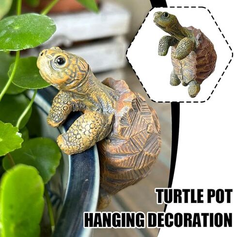 Resin Turtle Planter Hanger,Fun Garden Ornament,Cute Climbing Tortoise Flower Pot Hanger Figurines PlanterPot,for Bonsai Aquariums,Planter Edge Craft Decor,Creative Gift for Plant Parents in Saudi Arabia