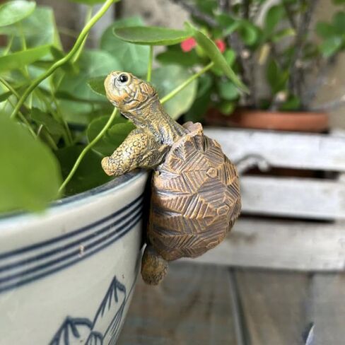Resin Turtle Planter Hanger,Fun Garden Ornament,Cute Climbing Tortoise Flower Pot Hanger Figurines PlanterPot,for Bonsai Aquariums,Planter Edge Craft Decor,Creative Gift for Plant Parents in Saudi Arabia
