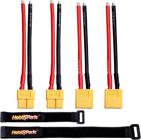 Hobbypark XT60 موصلات مقابس ذكر وأنثى مع 14AWG 14 مقياس سيليكون مع أشرطة بطارية RC كابل بطارية ليبو للسيارات RC كوادكوبتر والطائرات والقوارب (4 قطع) in Saudi Arabia