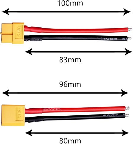 Hobbypark XT60 موصلات مقابس ذكر وأنثى مع 14AWG 14 مقياس سيليكون مع أشرطة بطارية RC كابل بطارية ليبو للسيارات RC كوادكوبتر والطائرات والقوارب (4 قطع) in Saudi Arabia