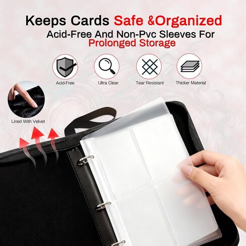 4 Pocket Trading Card Binder with 50 Removable Pages, Holds 400 Standard Cards, Secure Zipper Closure & PU Leather Cover for Collectible Games, Sports,TCG in Saudi Arabia