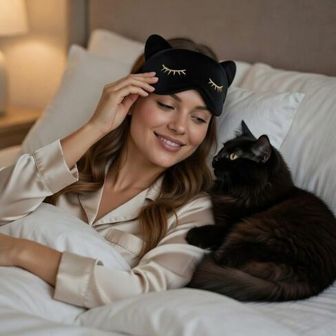 Ultra Soft Cute Cat Ear Sleeping Mask by Silly Obsessions. Light Blocking Eye mask for Cat Lovers. in Kuwait