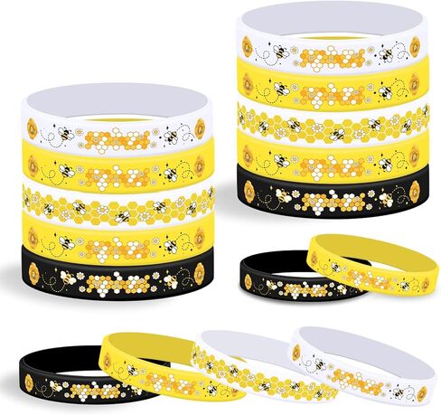 Lesnala 48 Pcs Bee silicone bracelets 4 Styles Honeybee rubber wristbands Bee themed elastic bracelet for World Bee Day Party Favors Classroom Decorations Birthday Present Supplies in Saudi Arabia