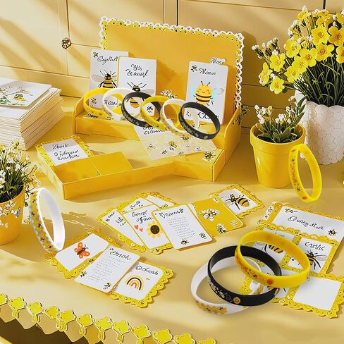 Lesnala 48 Pcs Bee silicone bracelets 4 Styles Honeybee rubber wristbands Bee themed elastic bracelet for World Bee Day Party Favors Classroom Decorations Birthday Present Supplies in Saudi Arabia