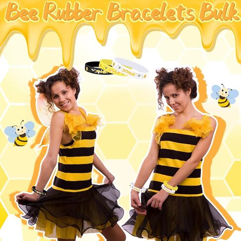 Lesnala 48 Pcs Bee silicone bracelets 4 Styles Honeybee rubber wristbands Bee themed elastic bracelet for World Bee Day Party Favors Classroom Decorations Birthday Present Supplies in Saudi Arabia