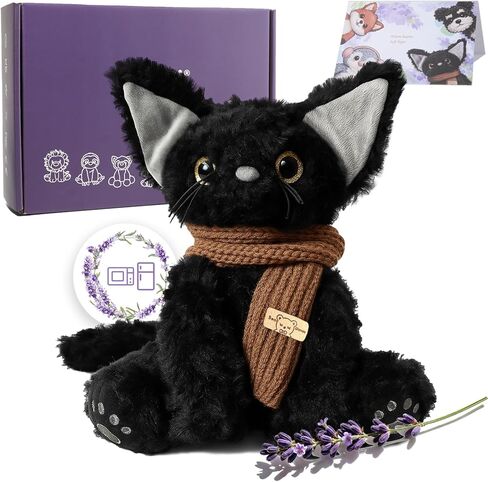 وسادة تدفئة قابلة للاستخدام في الميكروويف من KOWSI® قطة سوداء قطيفة - لعبة حيوانات محشوة مرجحة مع خرز التورمالين واللافندر - 1 رطل للدفء والاسترخاء المريح طويل الأمد - تتضمن صندوق هدايا وبطاقة تهنئة in Kuwait
