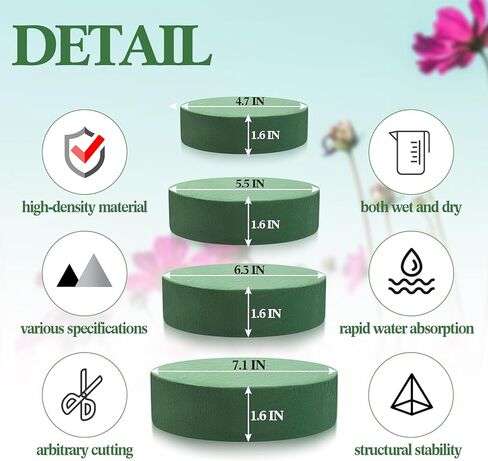 Pangda 4 Pcs Round Floral Foam Blocks in Different Sizes, Large and Small Dried Flower Foam Bricks for Valentine's Day Artificial Flowers Arrangements Craft Projects Wedding Aisle Party Decorations in Saudi Arabia
