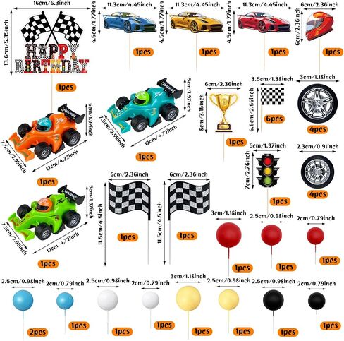 37PCS Race Car Cake Decoration 3 Colors Car cake Topper Red Black Yellow Blue White Ball Truck Themed Party Supplies in Saudi Arabia