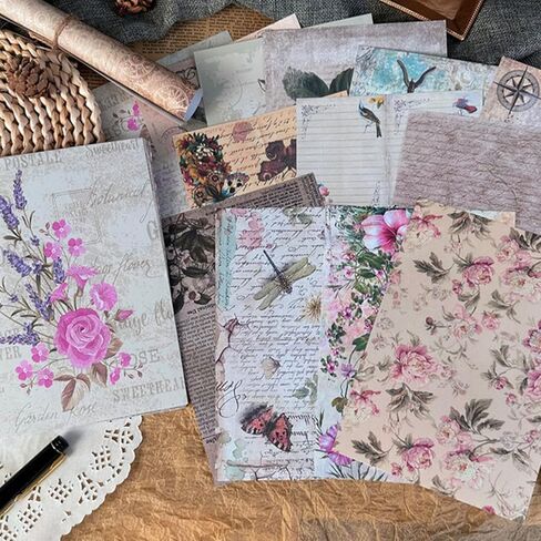 30 Sheets Vintage Floral Scrapbook Paper Pack, 15 Retro Flower/Butterfly Patterns - Decorative Material for Junk Journal, DIY Album & Craft Projects in Saudi Arabia