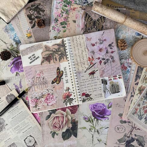 30 Sheets Vintage Floral Scrapbook Paper Pack, 15 Retro Flower/Butterfly Patterns - Decorative Material for Junk Journal, DIY Album & Craft Projects in Saudi Arabia