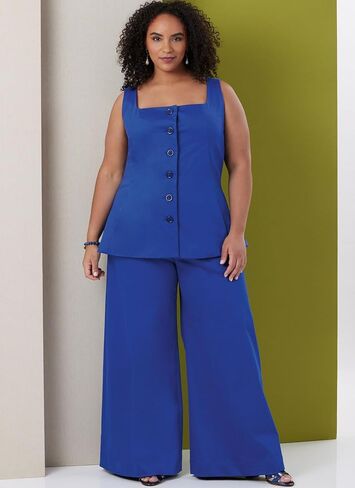 Butterick B7046AA Misses' Sleeveless Buttoned Top and Wide Leg Pants Sewing Pattern Packet, Design Code B7046, Sizes 10-12-14-16-18 in Saudi Arabia