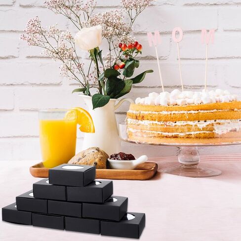 xozeooeu 150 قطعة من صناديق الصابون الأسود مع نافذة مستديرة - صناديق هدايا مقاس 3 × 3 × 1.2 بوصة للحلوى والكوكيز والمجوهرات ومفضلات الحفلات in Kuwait