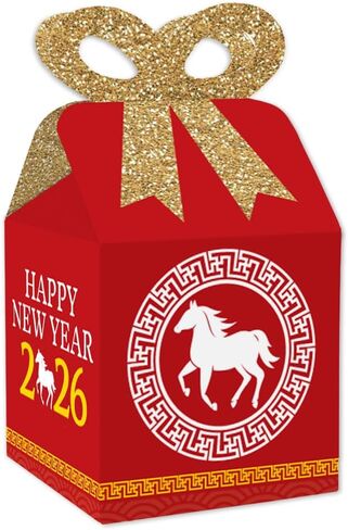 Big Dot of Happiness Chinese New Year - Square Favor Gift Boxes - 2026 Year of the Horse Bow Boxes - Set of 12 in Saudi Arabia