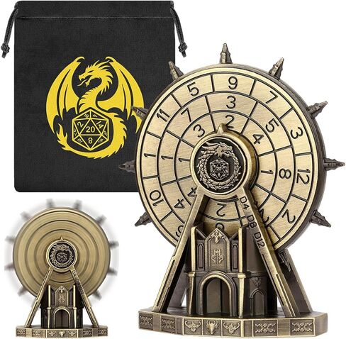 Metal Dice Spinner – Ferris Wheel Style Tabletop RPG Dice Set with Dragon Crest, Fantasy Role Playing Game Accessory, Gift for Gamers, Silver with Gift Bag in Saudi Arabia