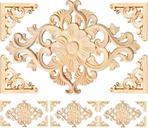 20pcs(4 Pack) Xyloulov Wood Appliques Decorative Carved Onlays, Wooden Carved Appliques DIY Decoration for Furniture, Wood Carving Decals for Wall Cupboard Door Bed Cabinet in Saudi Arabia