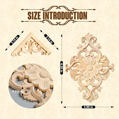 20pcs(4 Pack) Xyloulov Wood Appliques Decorative Carved Onlays, Wooden Carved Appliques DIY Decoration for Furniture, Wood Carving Decals for Wall Cupboard Door Bed Cabinet in Saudi Arabia