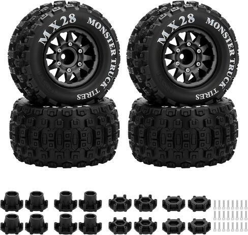 2.8" RC Tires with 12mm/14mm Hex Adapter 1/10 Scale RC Truck Tires RC Wheels and Tires Set for Traxxas Arrma Rustler Stampede 4PCS (Black) - Not Glued in Saudi Arabia