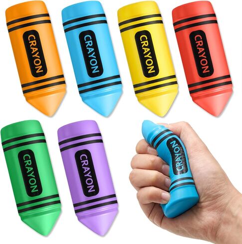3.94 Inches Crayon Stress Balls Toys Gift for Kids Adult Valentine's Day Back to School Student Teacher Party Favors Motivational Foam Stress Relief Slow Rising Hand Squeeze(6 Pcs) in Kuwait