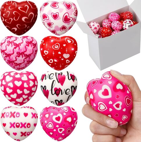 Honoson 48 Pcs Valentine Heart Stress Ball Bulk Relief Heart Shape Stress Ball Squeeze Mini Foam Balls Valentines Day Prizes for Party Favors Gifts Birthday Holiday Office Fillers (1.57 Inch) in Saudi Arabia