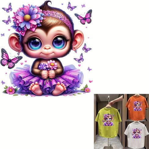 2pcs Butterfly and Monkey Tree Iron On Transfers for T-Shirts Rub on Transfers Stickers Vinyl Ready to Press Stickers Iron on Decals for T-Shirts Clothing Hoodie DIY Crafts in Saudi Arabia