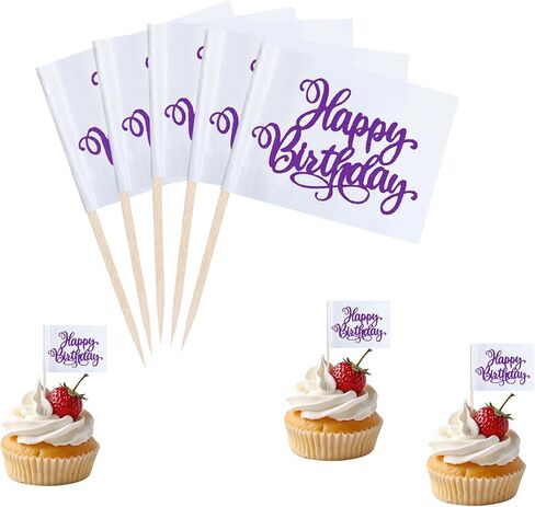 Gold Happy Birthday Cupcake Topper Flags Banner Mini Small Happy Birthday Toothpick Stick Flags Celebrating Happy Birthday Anniversary Cake Party Theme Decorations(100Pcs) in Saudi Arabia