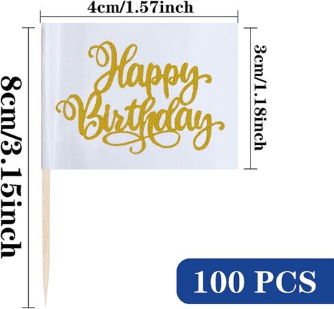 Gold Happy Birthday Cupcake Topper Flags Banner Mini Small Happy Birthday Toothpick Stick Flags Celebrating Happy Birthday Anniversary Cake Party Theme Decorations(100Pcs) in Saudi Arabia