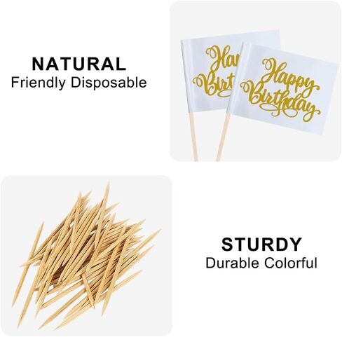 Gold Happy Birthday Cupcake Topper Flags Banner Mini Small Happy Birthday Toothpick Stick Flags Celebrating Happy Birthday Anniversary Cake Party Theme Decorations(100Pcs) in Saudi Arabia